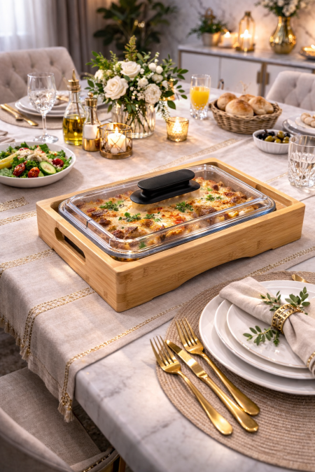 بايركس زجاج مع قاعدة خشب حجم 33 سم