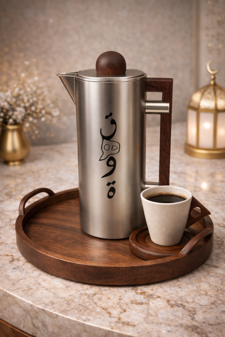 تيرموس فضي يد خشب