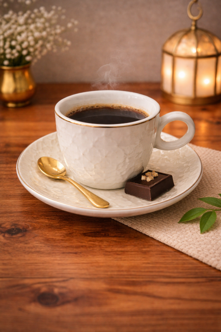 طقم 6 فناجين قهوة مع صحون - ابيض