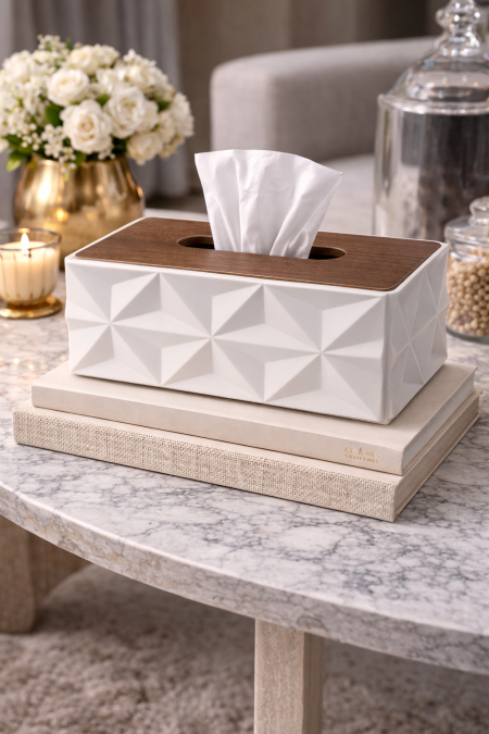 بكيت محارم ابيض مع غطا خشب