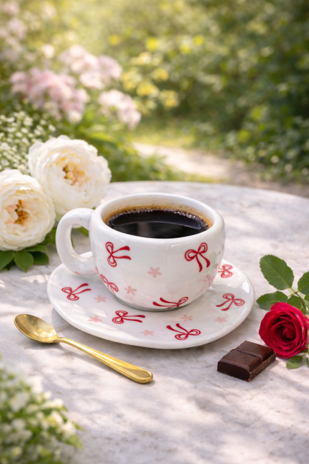 طقم 6 فناجين قهوة ببيونة احمر