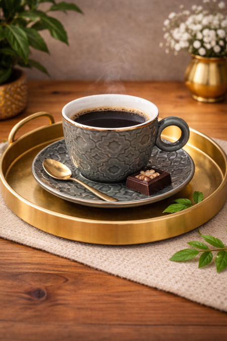 طقم 6 فناجين قهوة مع صحون - رمادي غامق