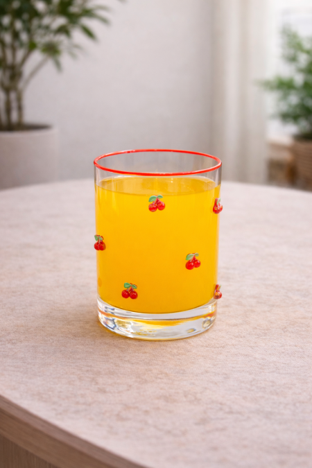 طقم 6 كاسات عصير نقشة كرز