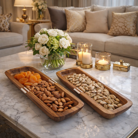 طقم صحون تقديم قطعتين مستطيل خشب