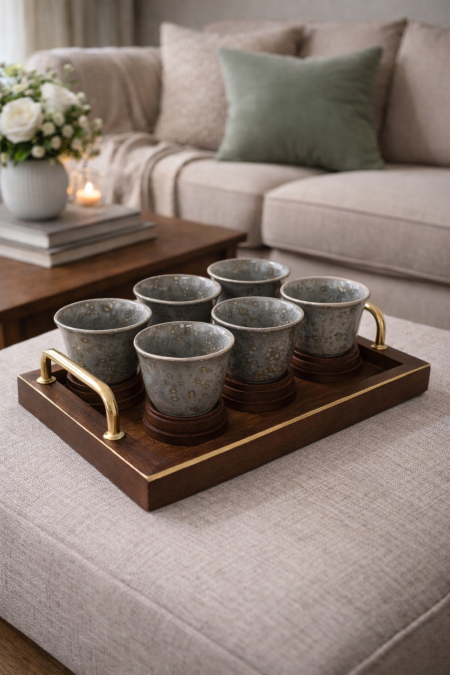 طقم 12 فنجان قهوة سادة رمادي غامق