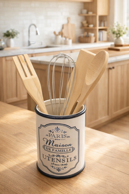 علبة زجاج مع مغارف خشب