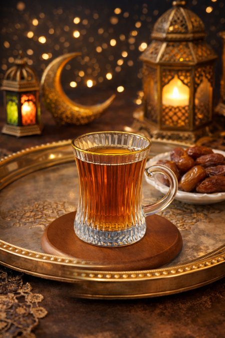 طقم ٦ كاست شاي محزز مع صحون خشب