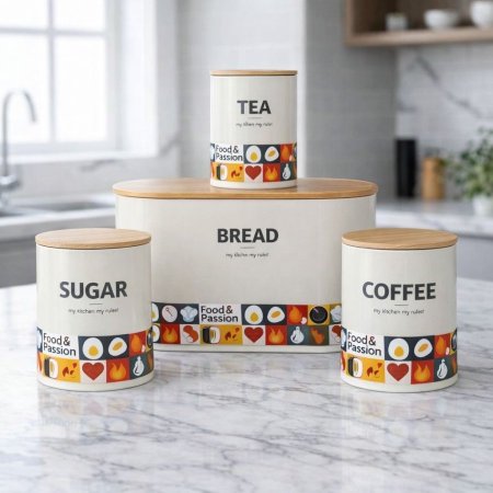 طقم حافظة خبز مع 3 سكريات معدن  - افوايت