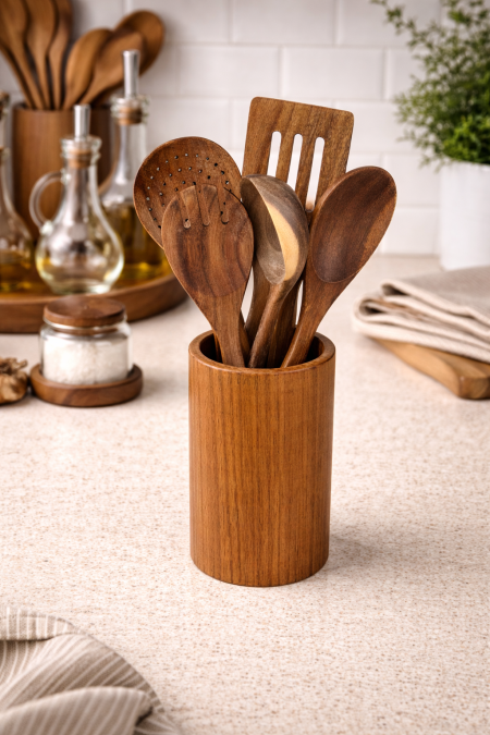 طقم قاعدة خشب مع مغارف 6 قطع 