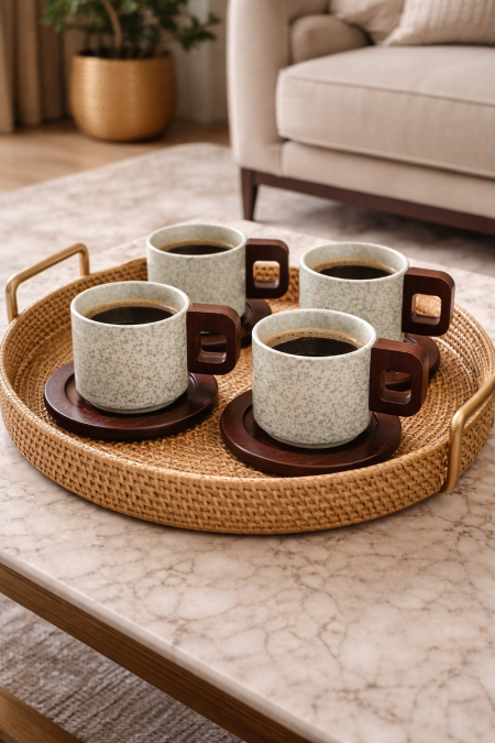 طقم 12 فنجان قهوة رمادي فاتح