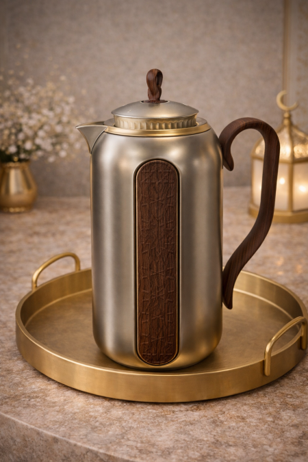 تيرموس ستانلس فضي مع خشب