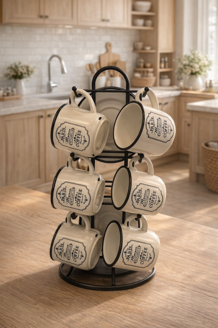 ستاند فناجين طقم 6 مع ستاند معدن