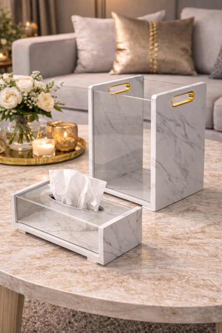 طقم سلة مع بكيت محارم ماربل