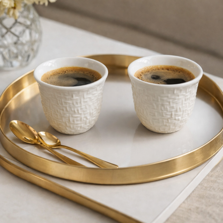طقم 12 فنجان قهوة ابيض منقش