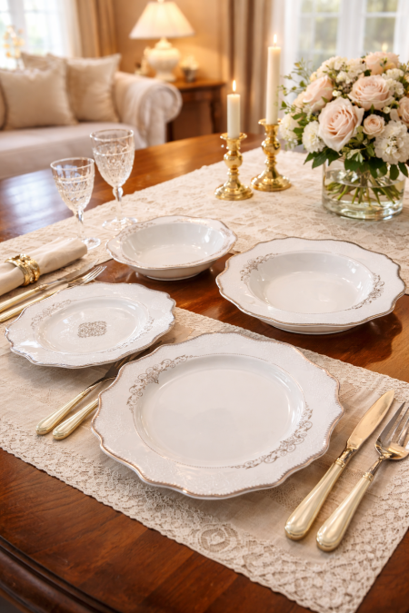 طقم سفرة ابيض نقشه ذهبي 24 قطعة