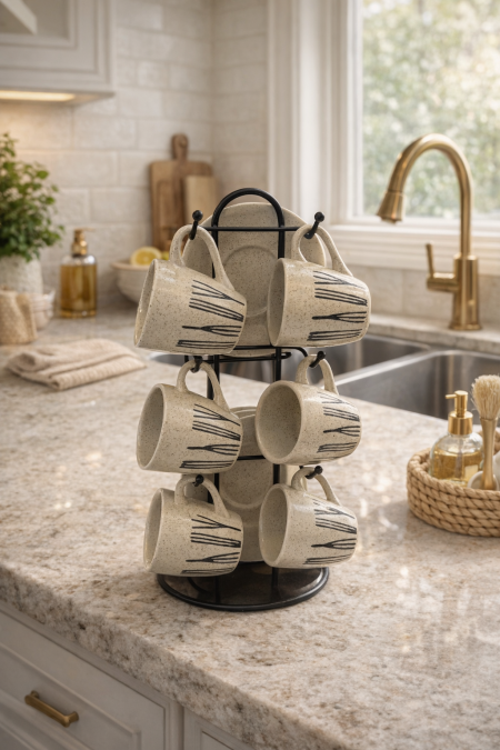 ستاند معدن مع 6 فناجين قهوة