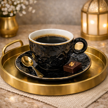 طقم 6 فناجين قهوة مع صحون - اسود