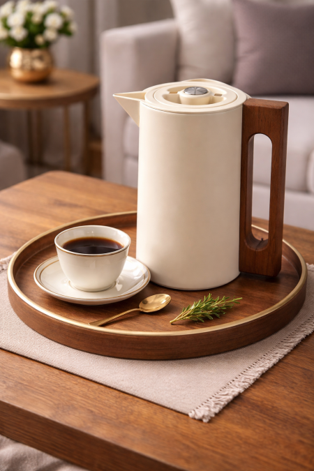 تيرموس قهوة بيج يد خشب