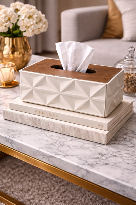 بكيت محارم بيج فاتح مع غطا خشب