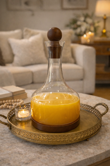 شاف عصير شفاف مع قاعدة خشب