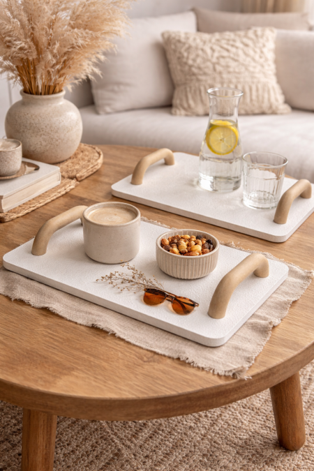 طقم صواني2 بوهيمي قطعتين يد خشب