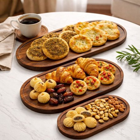 طقم خشب 3 قطع للتقديم بيضاوي