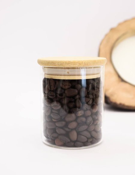 علب بهارات غطاء بامبو- حجم صغير زجاج