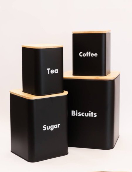 طقم 4 قطع سكريات وعلبة بسكويت - لون اسود