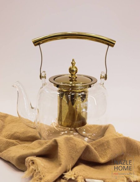 ابريق شاي شفاف مع ذهبي - مع مصفاة