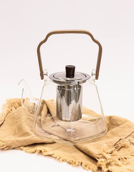 ابريق شاي شفاف مع مصفاة فضي