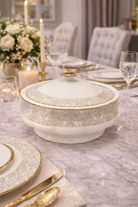 مضيفة تقديم مع غطاء ضيافة مزخرف 