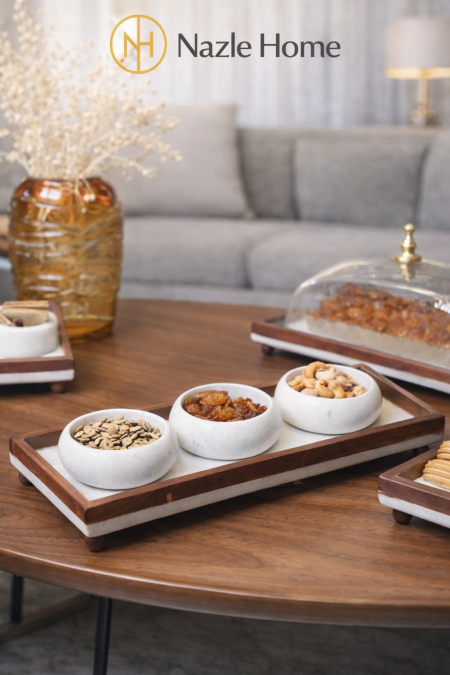 طقم صينية  مع 3 صحون رخام