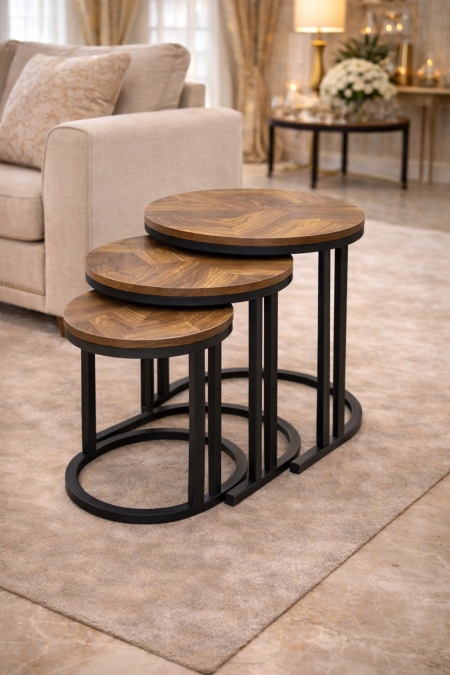 طقم سكملات خشب دائري 3 قطع قاعدة اسود