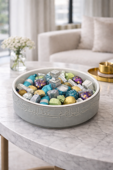 مضيفة تقديم دائري -رمادي كبير