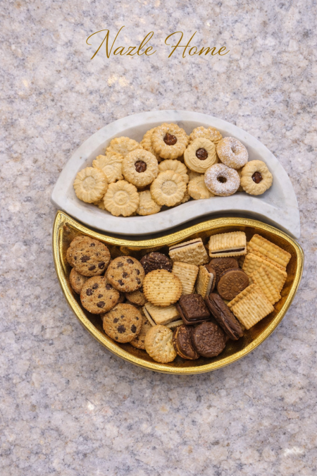 طقم صحون تقديم قطعتين رخام ونحاس