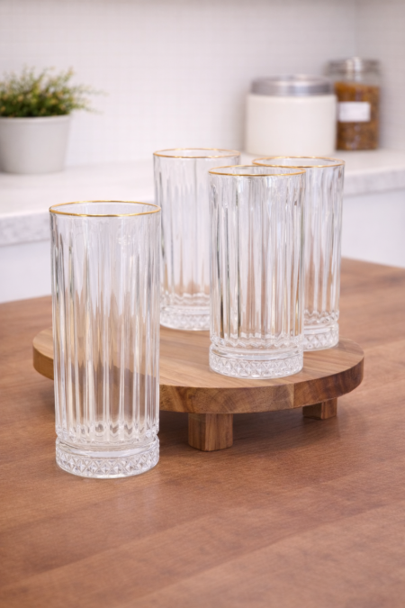 طقم كاسات ماء - 6 قطع مع حز ذهبي