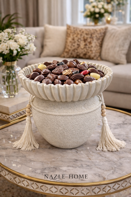 مضيفة تقديم شكلاته فخار و تحفة ديكور