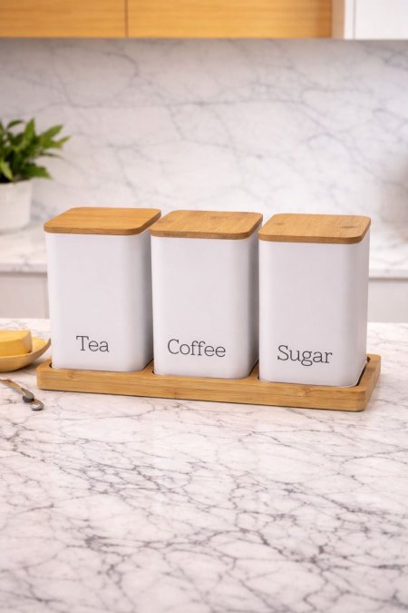 طقم سكريات معدن ابيض مع قاعدة خشبnew collection