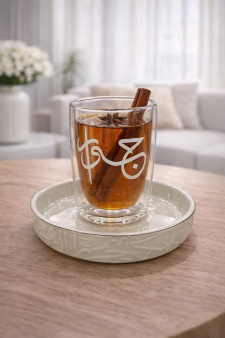 طقم 6 كاسات شاي / قرفة دبل جلاس مع صحن