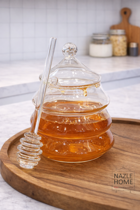 مرطبان زجاج + ملعقة عسل