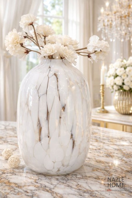 فازة شفاف منقط ابيض زجاج 