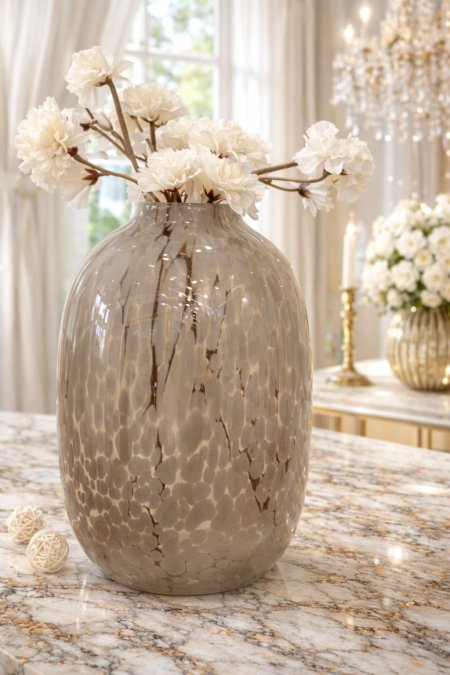 فازة زجاج منقط بيج