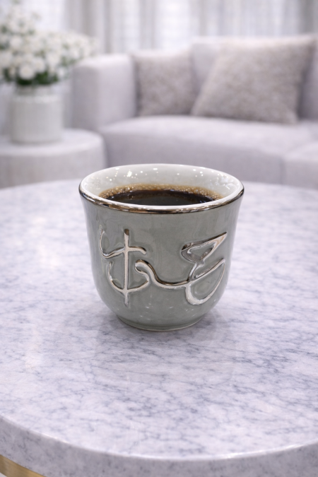 طقم 12 فنجان قهوة سادة رمادي - جوار