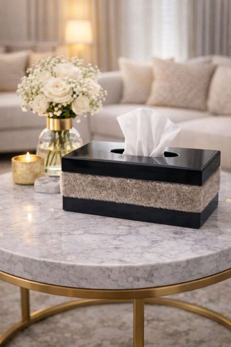 بكيت محارم زجاج اسود مع فرو رمادي