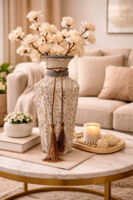 فازة منقش بيج ورمادي