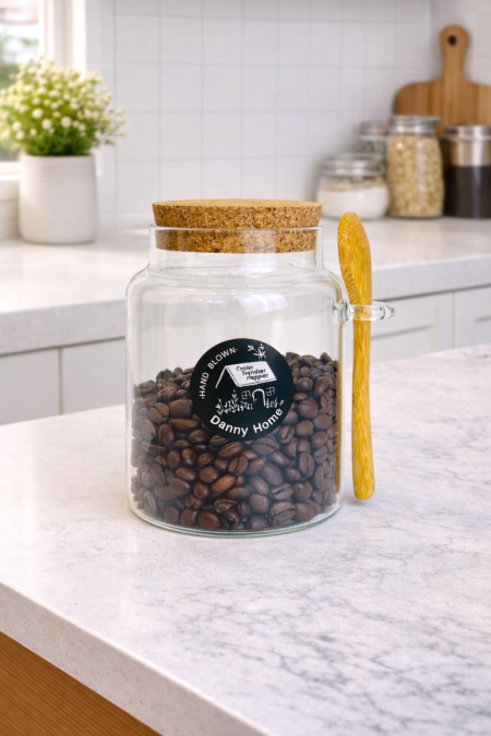 علبة زجاج ضغط مع ملعقة