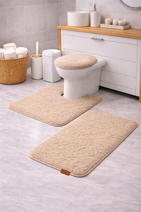 طقم دعسات حمام 3 قطع فرو بيج غامق