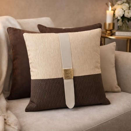كوشينز مربع جلد بني وقماش40*40حشوة