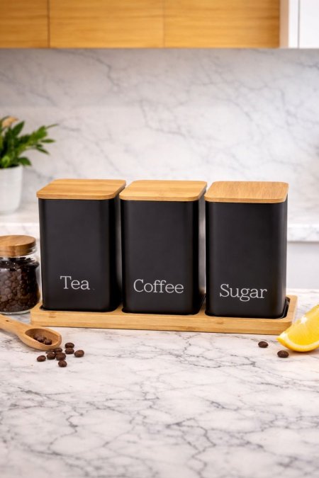 طقم سكريات معدن اسود مع قاعدة خشبnew collection