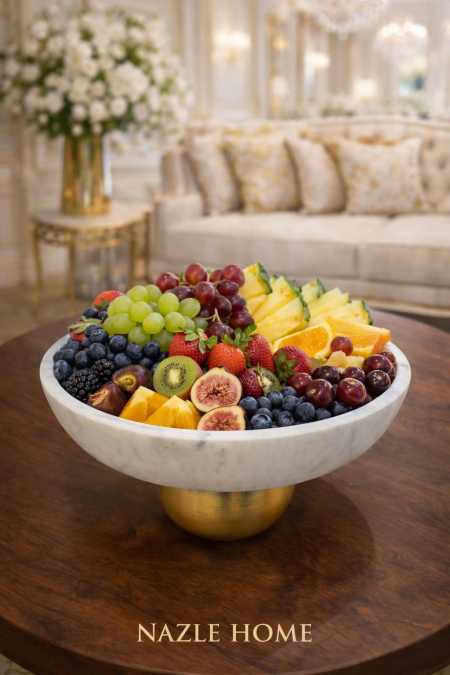 جاط فواكه حجم كبير رخام قاعدة نحاس35 سم